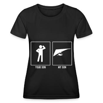 Ihr Sohn - Mein Sohn - Fun Sky Gliding - Frauen Funktions-T-Shirt - Schwarz - Vorne - AI Model Female 172 light (172cm)