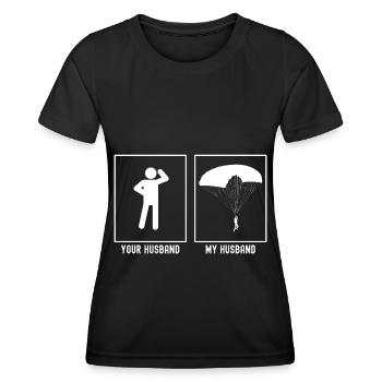 Ihr Ehemann - Mein Ehemann - Gleitschirmfliegen Re - Frauen Funktions-T-Shirt - Schwarz - Vorne - AI Model Female 172 light (172cm)