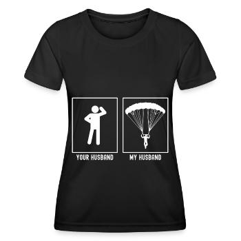 Her Husband - My Husband - Paragliding Ho - Women's Functional T-Shirt - black - Front - AI Model Female 172 light (172cm)