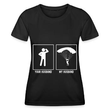 Her Husband - My Husband - Paragliding - Women's Functional T-Shirt - black - Front - AI Model Female 172 light (172cm)