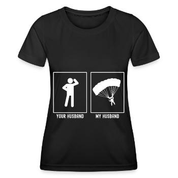 Ihr Ehemann - Mein Ehemann - Gleitschirmfliegen Ak - Frauen Funktions-T-Shirt - Schwarz - Vorne - AI Model Female 172 light (172cm)