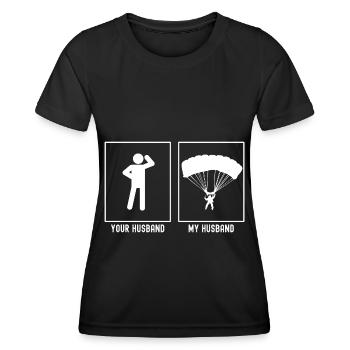 Ihr Ehemann - Mein Ehemann - Gleitschirmfliegen Ak - Frauen Funktions-T-Shirt - Schwarz - Vorne - AI Model Female 172 light (172cm)