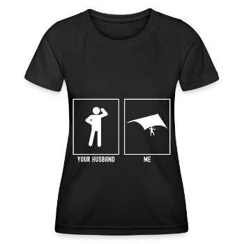 Ton mari - Moi - Parapente - T-shirt sport Femme - noir - Devant - AI Model Female 172 light (172cm)