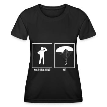 Ton mari - Moi - Page Parapente - T-shirt sport Femme - noir - Devant - AI Model Female 172 light (172cm)