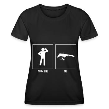Dein Vater - Ich - Segelfliegen links - Frauen Funktions-T-Shirt - Schwarz - Vorne - AI Model Female 172 light (172cm)