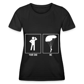 Dein Vater - Ich - Gleitschirmfliegen - Links - Frauen Funktions-T-Shirt - Schwarz - Vorne - AI Model Female 172 light (172cm)