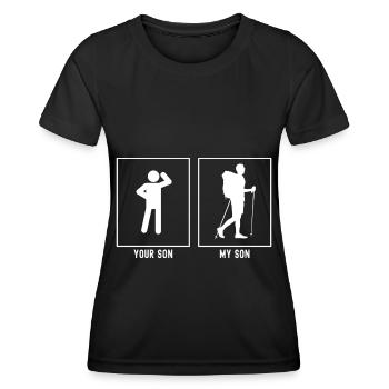 Your son - My son - Wandering man on the right - Women's Functional T-Shirt - black - Front - AI Model Female 172 light (172cm)