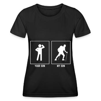 Ihr Sohn - Mein Sohn - Schwieriges Wandern - Frauen Funktions-T-Shirt - Schwarz - Vorne - AI Model Female 172 light (172cm)