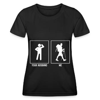 Ton mari - Moi - Wandering Man Solo - T-shirt sport Femme - noir - Devant - AI Model Female 172 light (172cm)