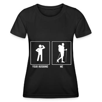 Ihr Ehemann - Ich - Wandernder Mann Wandernd - Frauen Funktions-T-Shirt - Schwarz - Vorne - AI Model Female 172 light (172cm)