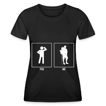 Du - Ich - Wandernder Mann Posed - Frauen Funktions-T-Shirt - Schwarz - Vorne - AI Model Female 172 light (172cm)