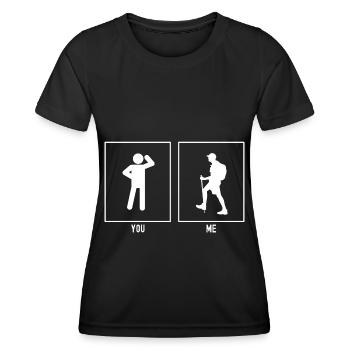 Du - Ich - Wandernder Mann Links - Frauen Funktions-T-Shirt - Schwarz - Vorne - AI Model Female 172 light (172cm)