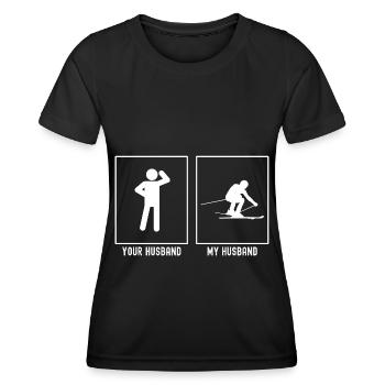 Ihr Ehemann - Mein Ehemann - Abfahrtslauf - Frauen Funktions-T-Shirt - Schwarz - Vorne - AI Model Female 172 light (172cm)