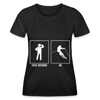 Votre mari - Moi - Tour de ski professionnel - T-shirt sport Femme - noir - Devant - AI Model Female 172 light (172cm)