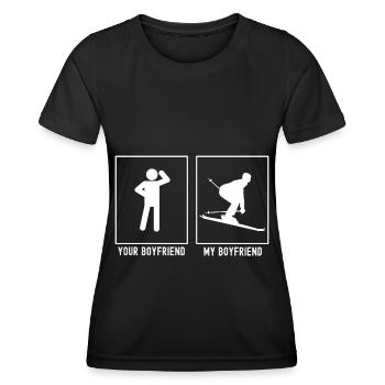Ihr Freund - Mein Freund - Skifahren in der Hocke - Frauen Funktions-T-Shirt - Schwarz - Vorne - AI Model Female 172 light (172cm)