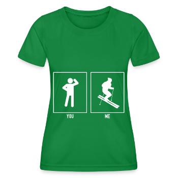 You - Me - Skiing Downhill Illustration - Women's Functional T-Shirt - kelly green - Front - AI Model Female 172 dark (172cm)