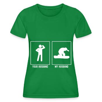 Your Husband - My Husband - Snowboarding Man - Women's Functional T-Shirt - kelly green - Front - AI Model Female 172 dark (172cm)