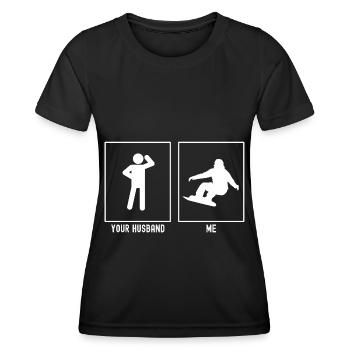 Votre mari - Moi - Activité snowboard - T-shirt sport Femme - noir - Devant - AI Model Female 172 light (172cm)