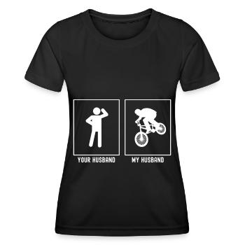 Ihr Ehemann - Mein Ehemann - Mountainbiking Profes - Frauen Funktions-T-Shirt - Schwarz - Vorne - AI Model Female 172 light (172cm)