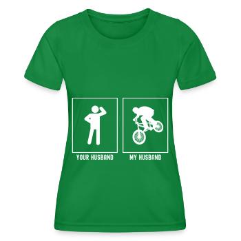 Ihr Ehemann - Mein Ehemann - Mountainbiking Profes - Frauen Funktions-T-Shirt - Kelly Green - Vorne - AI Model Female 172 dark (172cm)