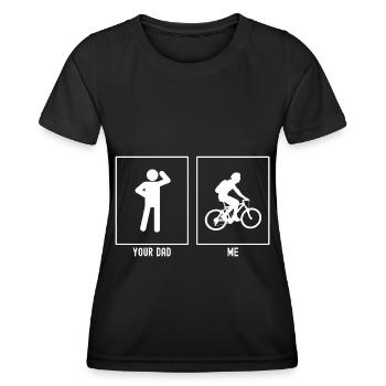 Dein Vater - Ich - Langsamer Start Mountainbiking - Frauen Funktions-T-Shirt - Schwarz - Vorne - AI Model Female 172 light (172cm)
