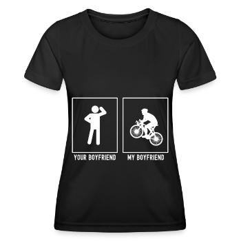 Dein Vater - Ich - Mountainbiken Bergauf - Frauen Funktions-T-Shirt - Schwarz - Vorne - AI Model Female 172 light (172cm)