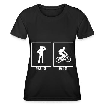 Ihr Sohn - Mein Sohn - Radfahren Solo - Frauen Funktions-T-Shirt - Schwarz - Vorne - AI Model Female 172 light (172cm)