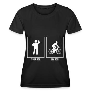 Your son - My son - cycling relaxing - Women's Functional T-Shirt - black - Front - AI Model Female 172 light (172cm)