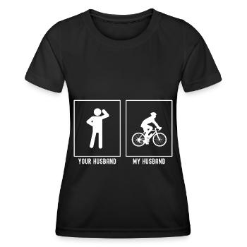 Ihr Ehemann - Mein Ehemann - Radfahren mit Spaß - Frauen Funktions-T-Shirt - Schwarz - Vorne - AI Model Female 172 light (172cm)