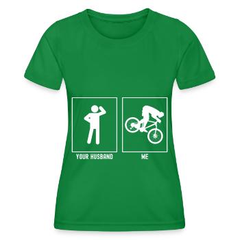 Votre mari - moi - descente à vélo - T-shirt sport Femme - vert - Devant - AI Model Female 172 dark (172cm)