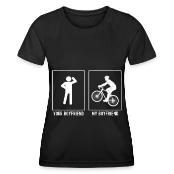 Ihr Freund - Mein Freund - Radfahren bergauf - Frauen Funktions-T-Shirt - Schwarz - Vorne - AI Model Female 172 light (172cm)
