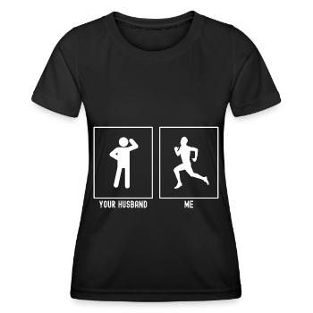 Votre mari - moi - entraînement de course à pied - T-shirt sport Femme - noir - Devant - AI Model Female 172 light (172cm)