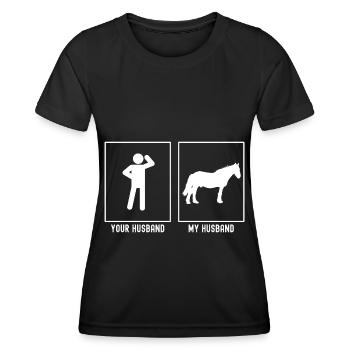 Votre mari - Mon mari - Cheval debout - T-shirt sport Femme - noir - Devant - AI Model Female 172 light (172cm)