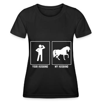 Ihr Ehemann - Mein Ehemann - Pferd auf einem Bein - Frauen Funktions-T-Shirt - Schwarz - Vorne - AI Model Female 172 light (172cm)
