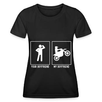 Dein Freund - Mein Freund - Motorrad Wheelie - Frauen Funktions-T-Shirt - Schwarz - Vorne - AI Model Female 172 light (172cm)