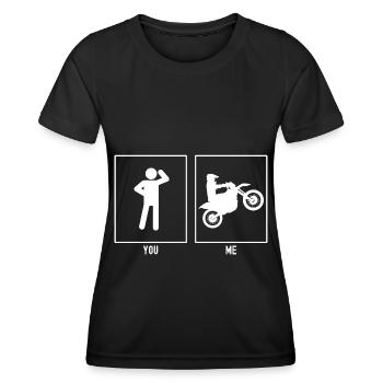 Du - Ich - Motorrad Wheelie Rechts - Frauen Funktions-T-Shirt - Schwarz - Vorne - AI Model Female 172 light (172cm)