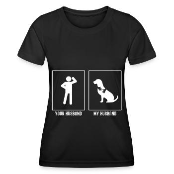 Her Husband - My Husband - Dog Hug - Women's Functional T-Shirt - black - Front - AI Model Female 172 light (172cm)