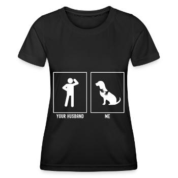 Your husband - me - dog hug - Women's Functional T-Shirt - black - Front - AI Model Female 172 light (172cm)