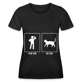Your son - My son - Cat that runs to the left - Women's Functional T-Shirt - black - Front - AI Model Female 172 light (172cm)
