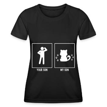 Ihr Sohn - Mein Sohn - Katze Pfoten - Frauen Funktions-T-Shirt - Schwarz - Vorne - AI Model Female 172 light (172cm)