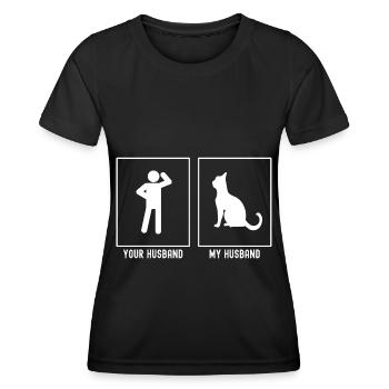 Ihr Ehemann - Mein Ehemann - Wartende Katze - Frauen Funktions-T-Shirt - Schwarz - Vorne - AI Model Female 172 light (172cm)