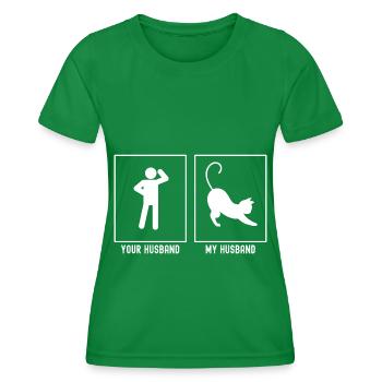 Your Husband - My Husband - Cat Stretch - Women's Functional T-Shirt - kelly green - Front - AI Model Female 172 dark (172cm)