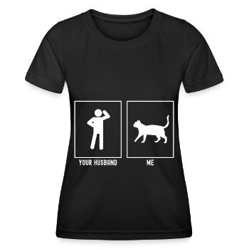 Votre mari - moi - promenade de chat - T-shirt sport Femme - noir - Devant - AI Model Female 172 light (172cm)