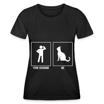 Son mari - moi - chat sitting - T-shirt sport Femme - noir - Devant - AI Model Female 172 light (172cm)