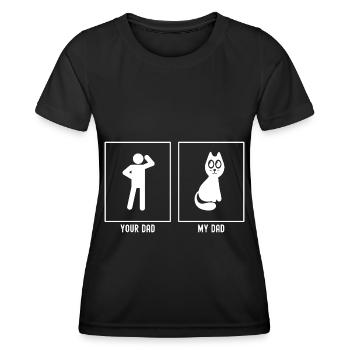 Dein Vater - Mein Vater - Große Katzenaugen - Frauen Funktions-T-Shirt - Schwarz - Vorne - AI Model Female 172 light (172cm)
