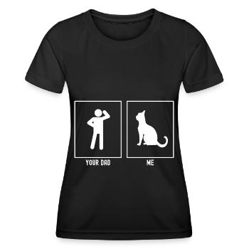 Dein Vater - Ich - Katze starrt(CA) - Frauen Funktions-T-Shirt - Schwarz - Vorne - AI Model Female 172 light (172cm)