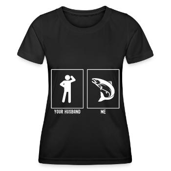 Ihr Ehemann - Ich - Angeln Fisch - Frauen Funktions-T-Shirt - Schwarz - Vorne - AI Model Female 172 light (172cm)
