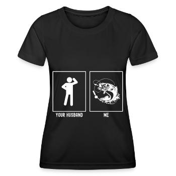 Votre mari - Moi - Fishing Fish Focus - T-shirt sport Femme - noir - Devant - AI Model Female 172 light (172cm)