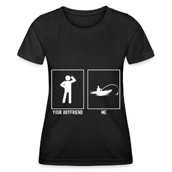 Ihr Freund - Ich - Angeln - Frauen Funktions-T-Shirt - Schwarz - Vorne - AI Model Female 172 light (172cm)