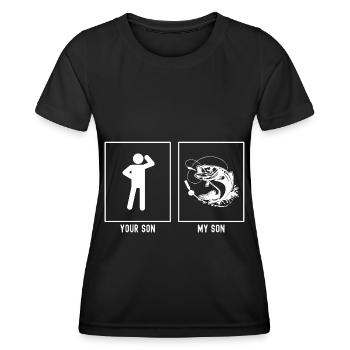Votre fils - mon fils - pêche pêchée - T-shirt sport Femme - noir - Devant - AI Model Female 172 light (172cm)